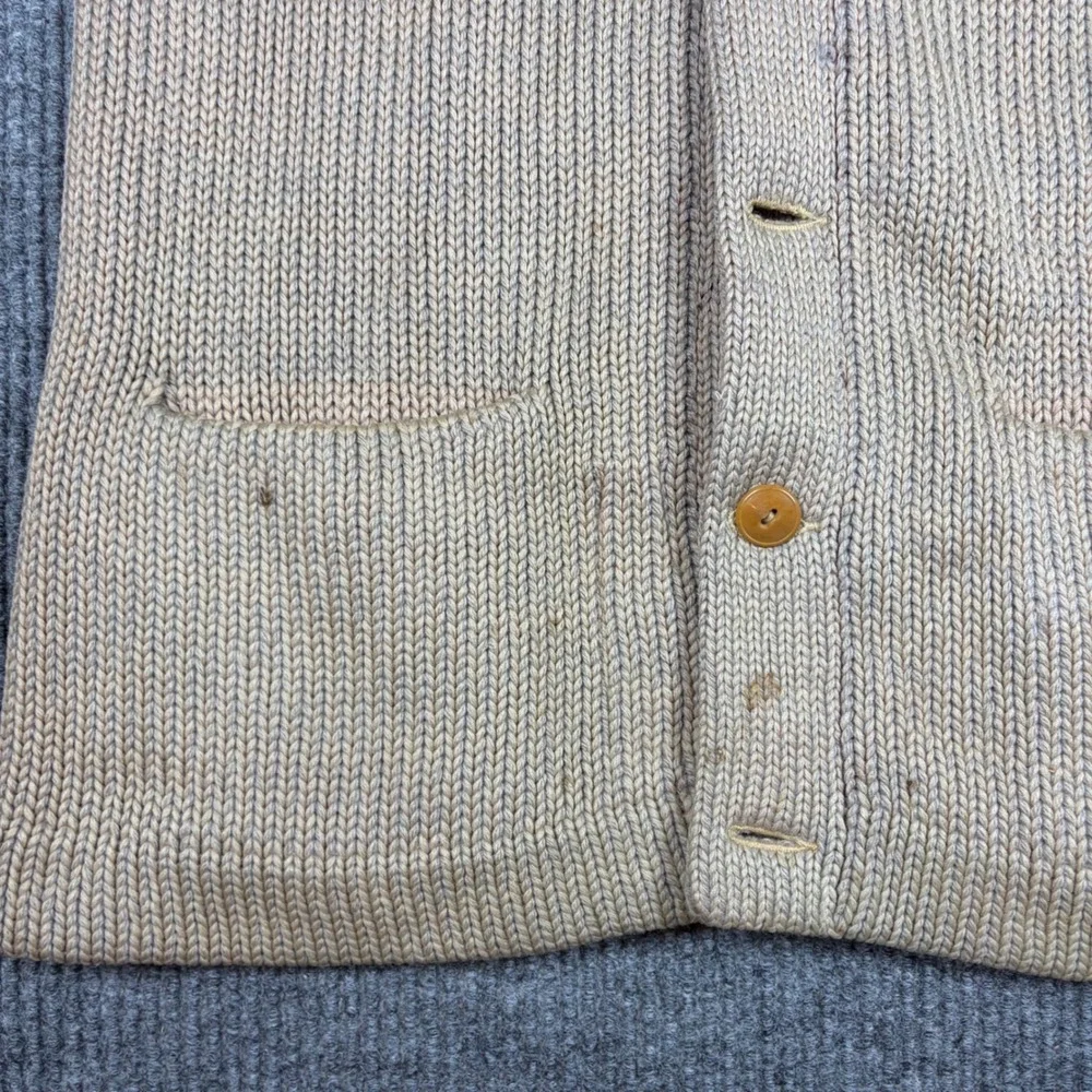 Vintage Lamb Knit Wool Letterman 50s Cardigan Sweater Tan‎ Men Size 38 Patch E